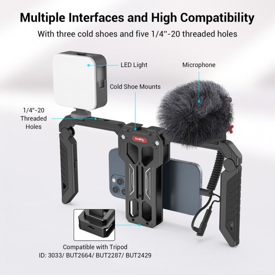 3111 SmartPhone Cage with Foldable Handles Grip support Wireless Control Compact Portable for Mobile Phone Video Shooting