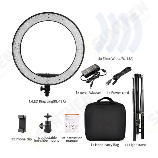 TRAVOR 18 Inch Ring Lamp Bi-Color Dimmable Ring LED Video Beauty Light for YouTube Video Live Lighting Photography