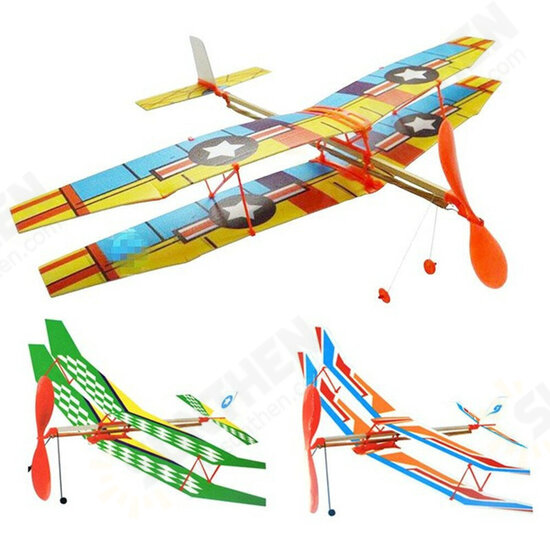 DIY Hand Throw Flying Plane Toy Elastic Rubber Band Powered Airplane Assembly Model Toys