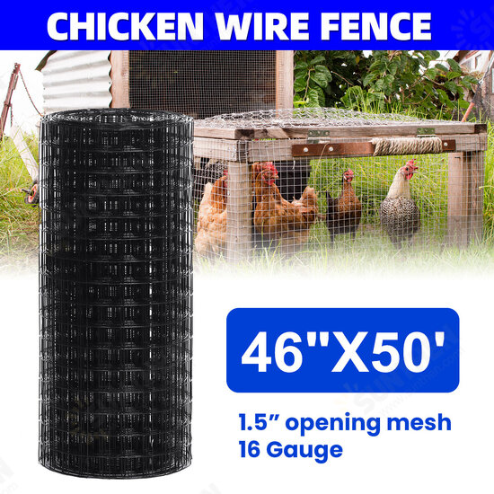 Hardware Black Vinyl Coated Wire Mesh 4ft x 50ft Gauge Chicken Wire Fence 1.5inch x 1.5inch Grid 16 Gauge Chicken Wire Fence for Chicken Coop/Run/Cage/Pen/Vegetables Garden and Home Improvement Project