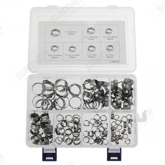 130 Pcs 1 Ear Hose Clamps, Stainless Steel, Assortment of Hose Clamps, Vehicle Galvanized