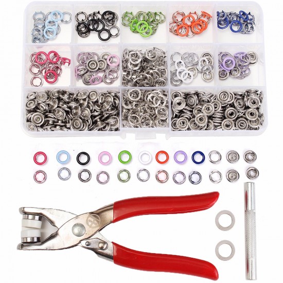 150 Sets 9.5mm 10 Colors Prong Ring Press Studs Snap Fasteners Dummy Clip Pliers