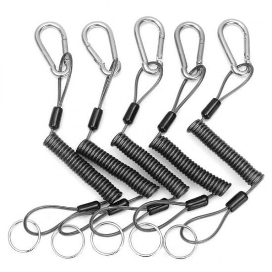 5Pcs 26cm Steel Plier Coil Tether Lanyard Secure Grip Retracting Tool