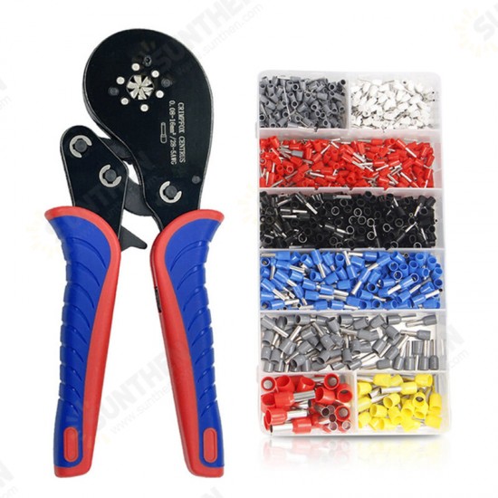 Ratchet Ferrule Crimping Tool Kit-Ferrule Crimper Plier 0.08-16mm2 Wire Ferrules Crimp Wire Ends Terminal Connectors With 800/1200/1800PCS Terminal