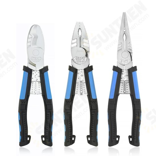 Toolour 8inch Multitool Long Nose Pliers Wire Stripper Side Cutters Pliers Crimping Tool Wire Cutter End Cutting DIY Hand Tool