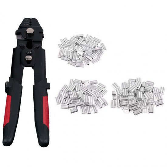 Wire Rope Crimping Tool Wire Rope Swager Crimper Fishing Crimping Tool With 180Pcs 1.2/1.5/2mm Aluminum Double Barrel Ferrule Crimping Loop Sleeve Kit
