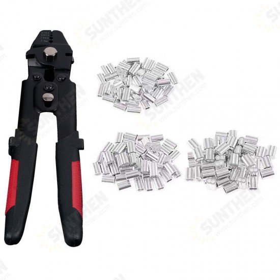 Wire Rope Crimping Tool Wire Rope Swager Crimper Fishing Crimping Tool With 180Pcs 1.2/1.5/2mm Aluminum Double Barrel Ferrule Crimping Loop Sleeve Kit