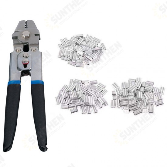 Wire Rope Crimping Tool Wire Rope Swager Crimper Fishing Crimping Tool With 180Pcs 1.2/1.5/2mm Aluminum Double Barrel Ferrule Crimping Loop Sleeve Kit