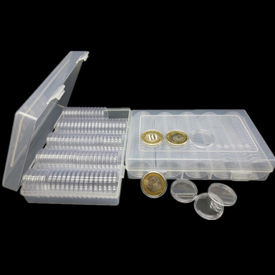 100PCS 27mm Coin Storage Box Round Cases Applied Clear Portable Round Holder Box