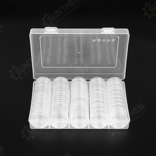 100PCS 27mm Coin Storage Box Round Cases Applied Clear Portable Round Holder Box