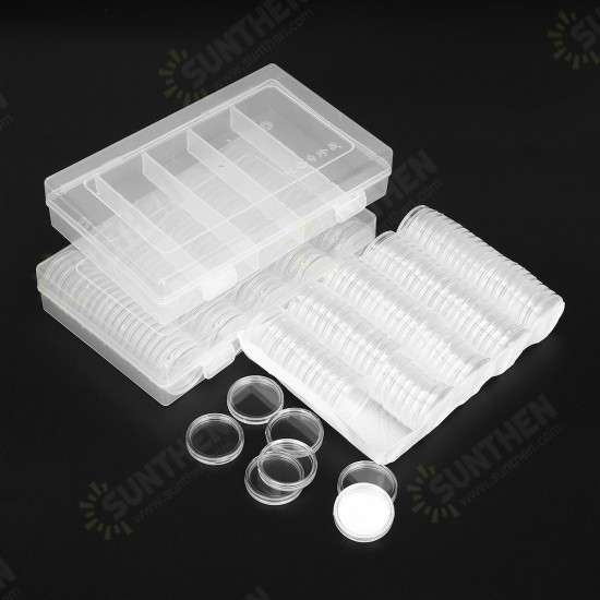 100PCS 27mm Coin Storage Box Round Cases Applied Clear Portable Round Holder Box