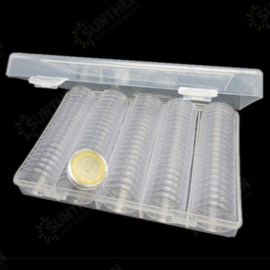 100PCS 27mm Coin Storage Box Round Cases Applied Clear Portable Round Holder Box