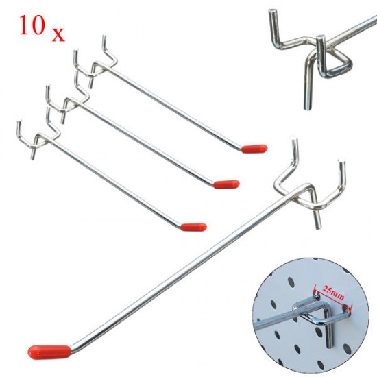 10Pcs Stainless Steel Wall Display Hooks for Coat Shop Slatwall Panel 10 * 150MM