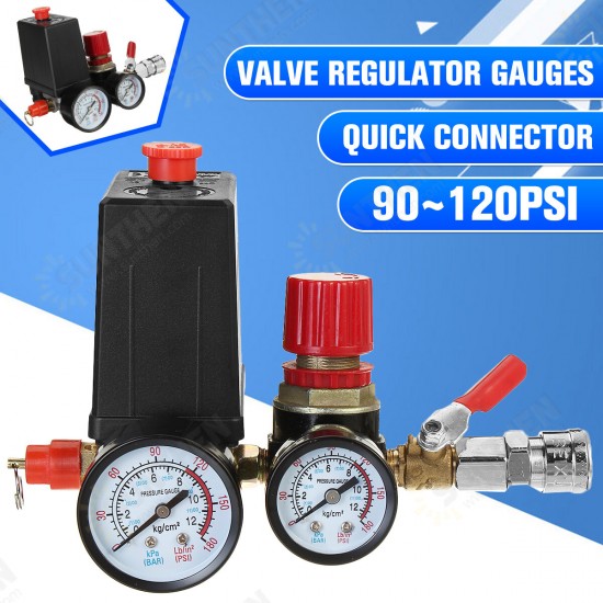 120 PSI Air Compressor Pressure Switch Control Valve Manifold Regulator Gauges With Quick Connector