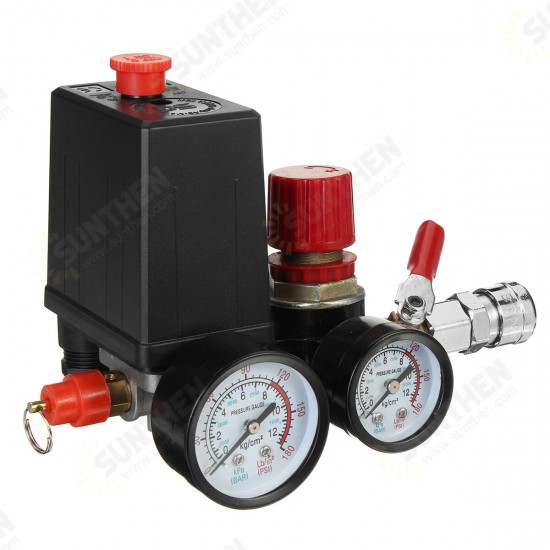 120 PSI Air Compressor Pressure Switch Control Valve Manifold Regulator Gauges With Quick Connector