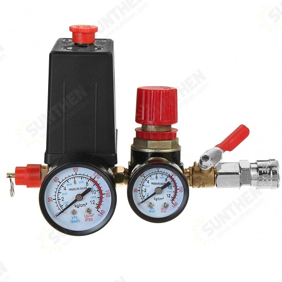 120 PSI Air Compressor Pressure Switch Control Valve Manifold Regulator Gauges With Quick Connector