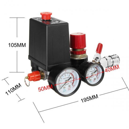 120 PSI Air Compressor Pressure Switch Control Valve Manifold Regulator Gauges With Quick Connector