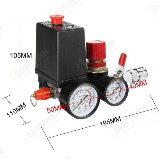 120 PSI Air Compressor Pressure Switch Control Valve Manifold Regulator Gauges With Quick Connector