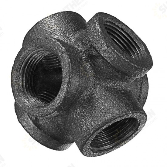 1/2inch 3/4inch 1inch 6 Way Pipe Fitting Malleable Iron Black Double Outlet Cross Female Tube Connector