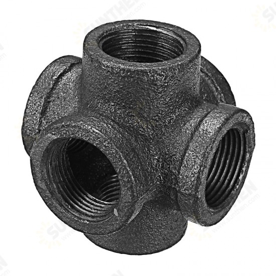 1/2inch 3/4inch 1inch 6 Way Pipe Fitting Malleable Iron Black Double Outlet Cross Female Tube Connector