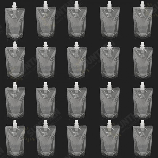 20Pcs Clear Spout Stand Up Liquid Flask Pouch Bag With Cap