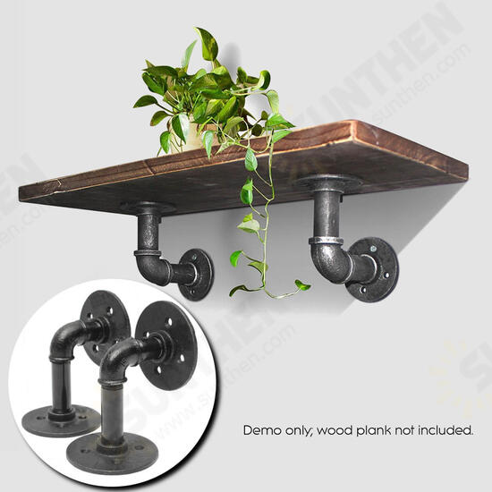 2Pcs Industrial Pipe Shelf Brackets Bookcases Holder Shelving Storage Rustic Decoration