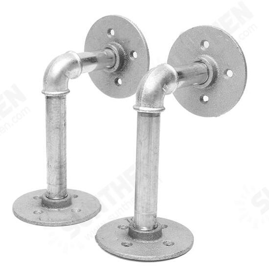 2Pcs Iron Pipe Shelf Brackets Silver Industrial Steel Holder Home Decor DIY