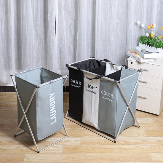 3 Grids Foldable Clothes Storage Hamper Baskets Organizer Laundry Bag