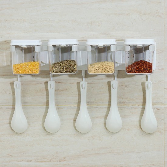 3/4 Grids Seasoning Storage Container Kitchen Wall Hanging Condiment Spice Holder