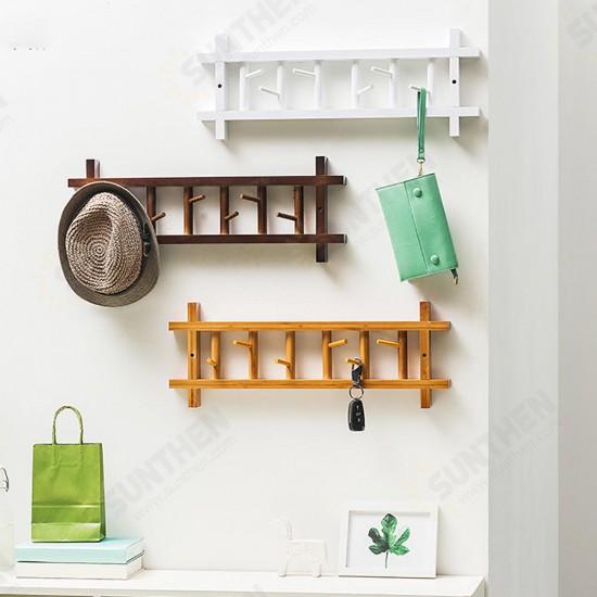 6/8 Hooks 360 Degree Rotating Coat Rack Wall Mount Rail Wooden Hat Clothes Towel Holder