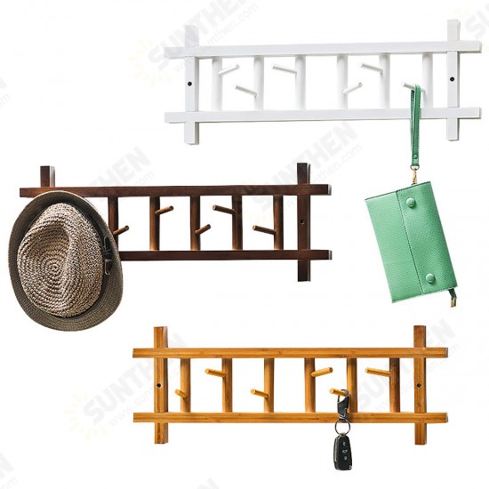 6/8 Hooks 360 Degree Rotating Coat Rack Wall Mount Rail Wooden Hat Clothes Towel Holder