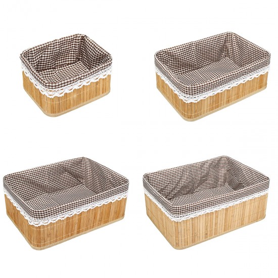 Bamboo Weaving Storage Baskets Picnic Grocery Snacks Toy Box Desktop Organizer