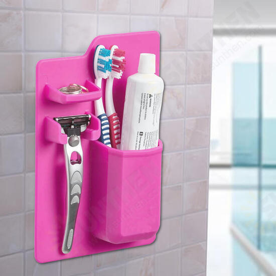 Bathroom Kitchen Silicone Toothbrush Holder Toothpaste Bracket Mirror Organizer Storage Space Rack