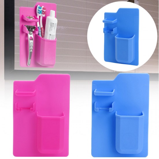 Bathroom Kitchen Silicone Toothbrush Holder Toothpaste Bracket Mirror Organizer Storage Space Rack