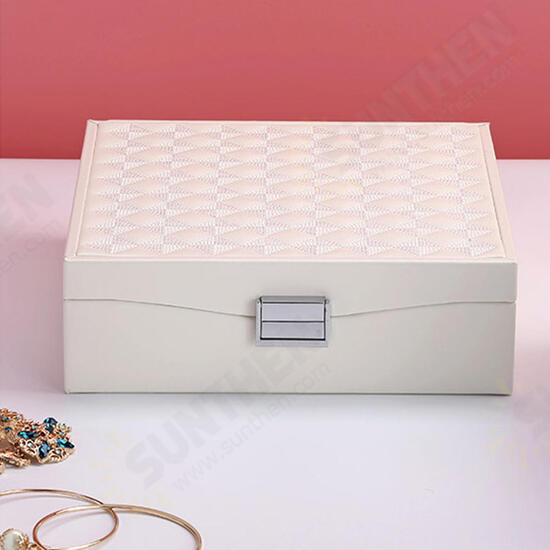 Flannel Square Jewelry Box Simple Layout 2 Layers Makeup Organizer Choker Ring Necklace Storage Box