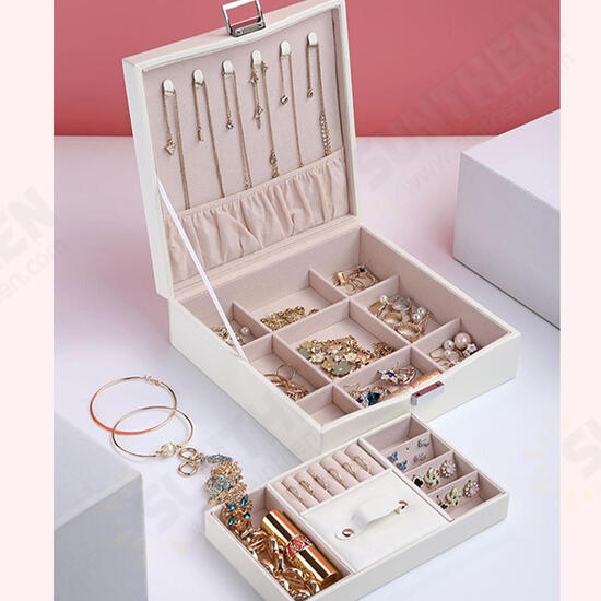 Flannel Square Jewelry Box Simple Layout 2 Layers Makeup Organizer Choker Ring Necklace Storage Box