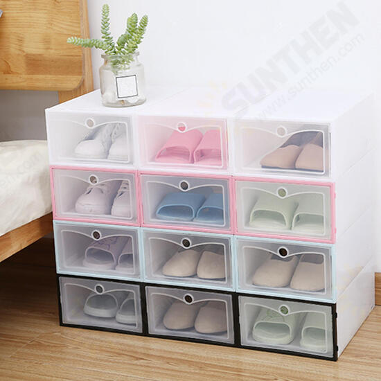 Foldable Clear Plastic Shoe Boxes Case Stackable Tidy Display Storage Organizer Single Box