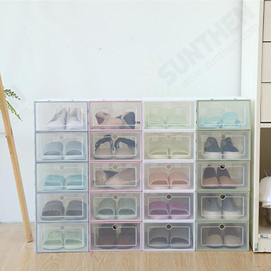 Foldable Clear Plastic Shoe Boxes Case Stackable Tidy Display Storage Organizer Single Box