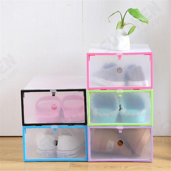 Foldable Clear Plastic Shoe Boxes Storage Organizer Stackable Tidy Display Box Baskets