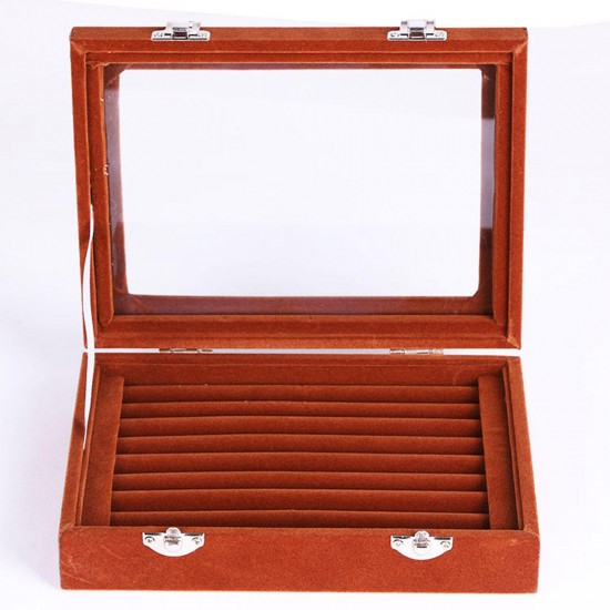 Jewelry Velvet Wood Ring Display Organizer Box Tray Holder Earring Storage Case