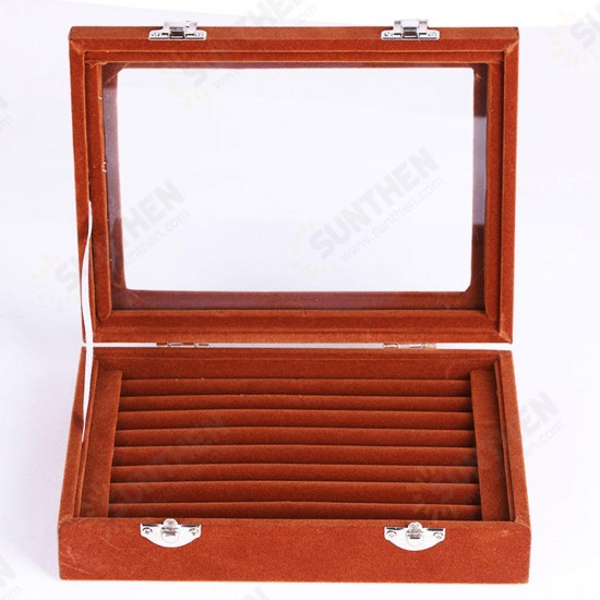 Jewelry Velvet Wood Ring Display Organizer Box Tray Holder Earring Storage Case