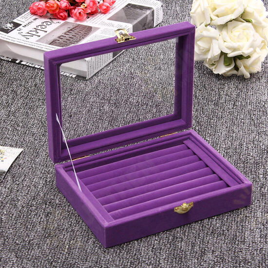 Jewelry Velvet Wood Ring Display Organizer Case Tray Holder Earring Storage Box