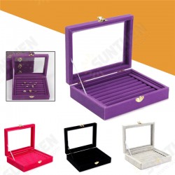 Jewelry Velvet Wood Ring Display Organizer Case Tray Holder Earring Storage Box Jewelry Velvet Wood Ring Display Organizer Case Tray Holder Earring Storage Box