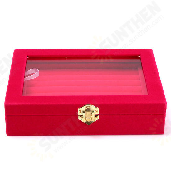 Jewelry Velvet Wood Ring Display Organizer Case Tray Holder Earring Storage Box