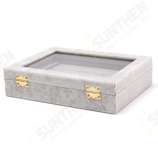 Jewelry Velvet Wood Ring Display Organizer Case Tray Holder Earring Storage Box