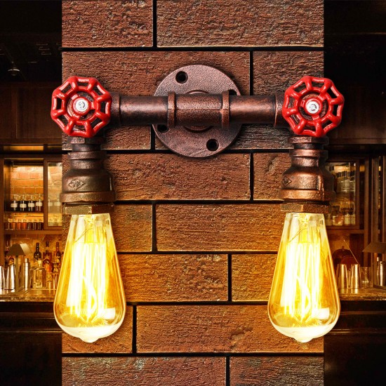 Retro Wall Lamp Industrial Iron Dual Water Pipe Shape Sconce Light Fixture Fitting Home Decor