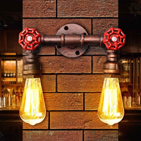 Retro Wall Lamp Industrial Iron Dual Water Pipe Shape Sconce Light Fixture Fitting Home Decor