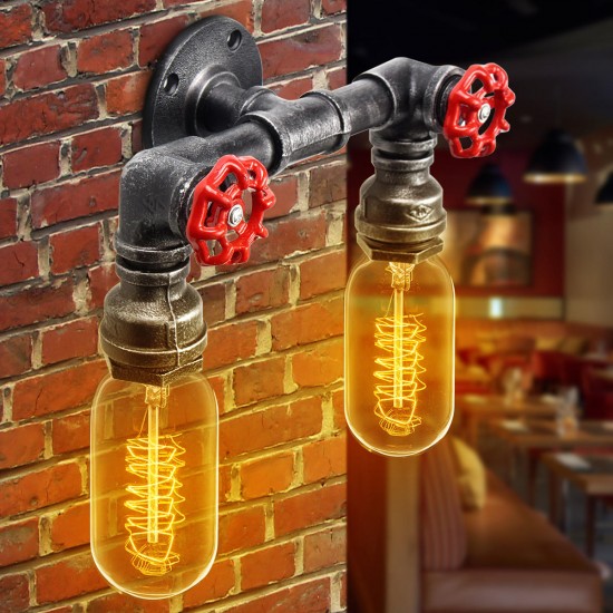 Retro Wall Lamp Industrial Iron Dual Water Pipe Shape Sconce Light Fixture Fitting Home Decor