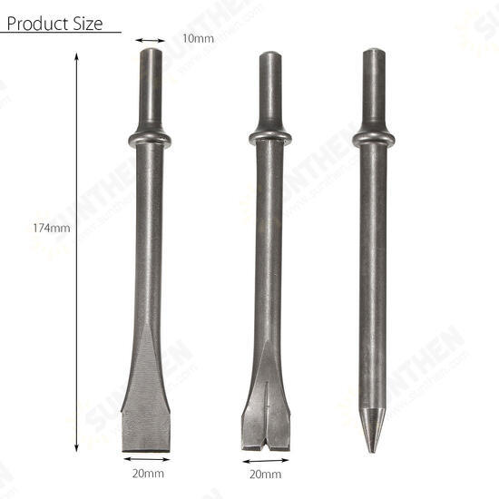 3 Pcs 7inch Length Air Hammers Punch Chipping Chisel Set Round Bar Tool Accessory