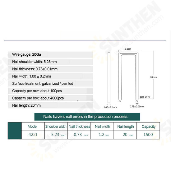 Electric Pneumatic Nail Guns Straight Nail, U-nail, F15/F20/ F25/ F30(15-30MM) 422J U-(4mm width,22mm length)